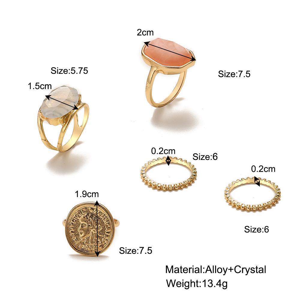 Joint ring set 5-piece Vintage relief portrait ring戒指5件套