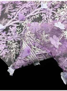外贸紫色DIY仙气雪花树枝衣服贴花布料lace 彩色网布刺绣蕾丝面料