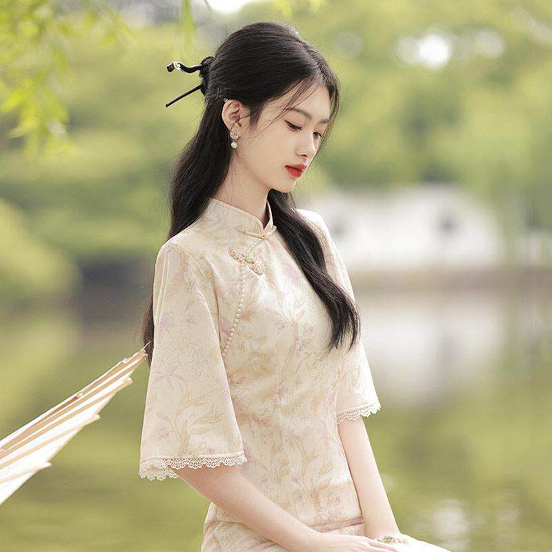 claudie pasey日常可穿旗袍甜美气质国风复古传统中袖夏季连衣裙