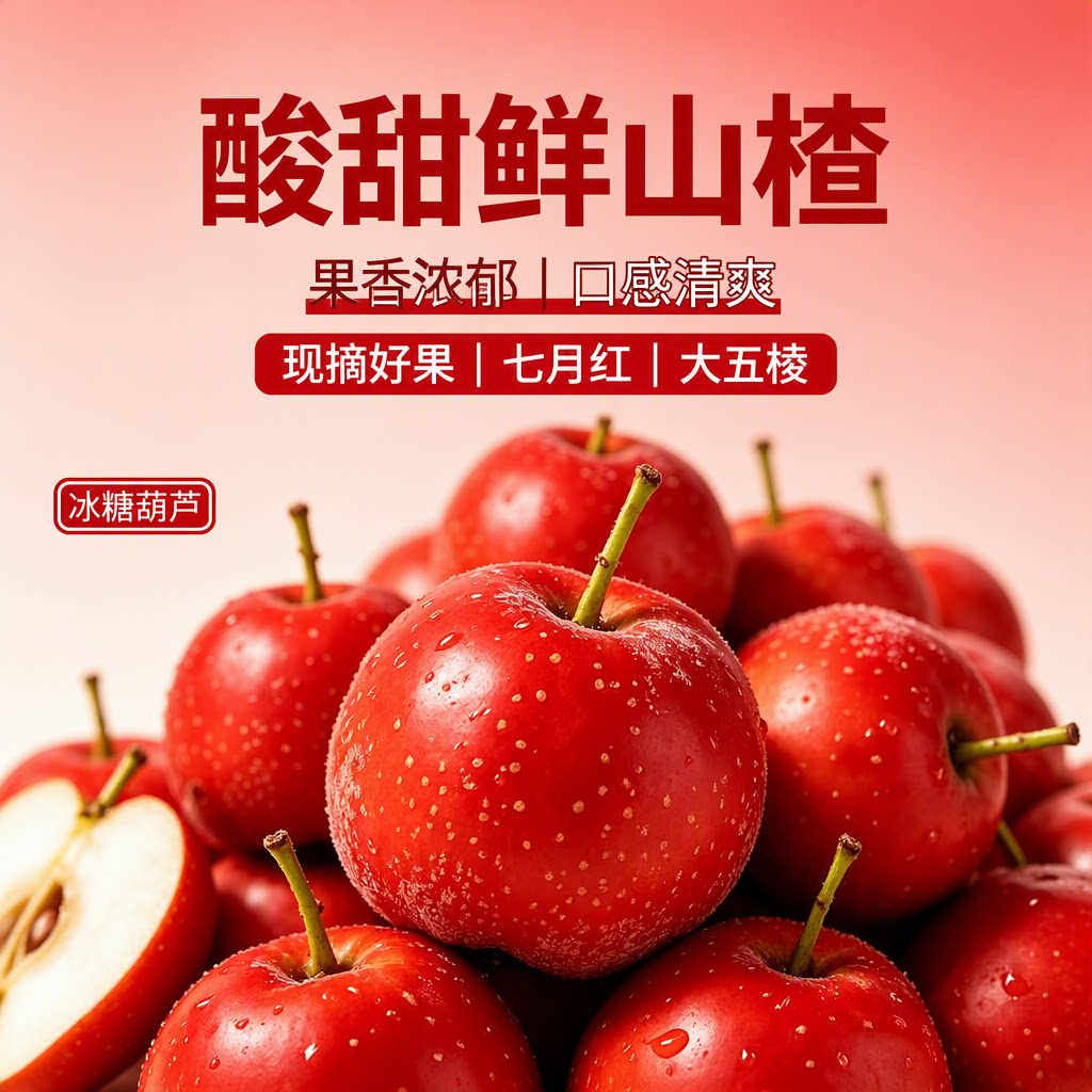 新鲜现摘八月红大五棱山楂鲜果酸甜多汁果肉厚实冰糖葫芦旗舰店