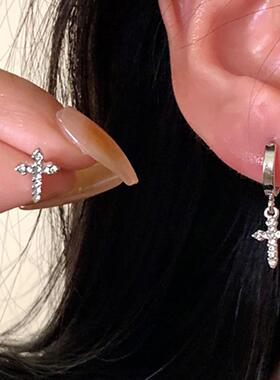 Cross stud earrings跨境满钻十字架耳针朋克单耳镶钻不对称耳环