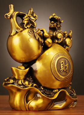 福禄寿MUQ葫黄铜摆件家居芦客厅全铜工艺品办公室面装饰品禄福桌