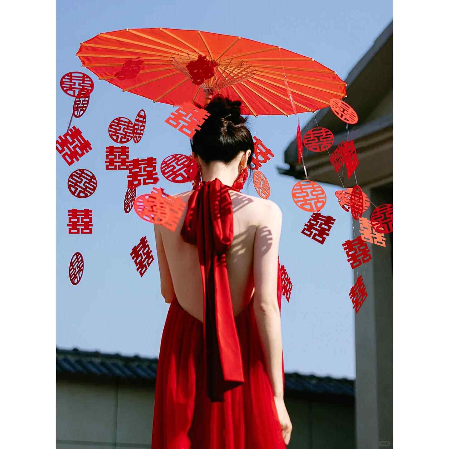 中国风喜字婚礼伞，油伞，红伞，婚纱，晨跑拍摄道具，婚礼喜字，