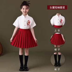 正品 新 六比一儿童红合唱演出服中小学生爱诗朗诵舞蹈服国歌赛服装
