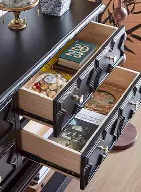 法式黑色实木QFL关柜复古玄客厅过道中置古风斗柜屏风靠墙物断台