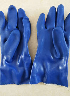 春蕾906耐油手套蓝工业耐酸碱防水杀鱼劳保耐磨防滑加厚橡胶浸胶