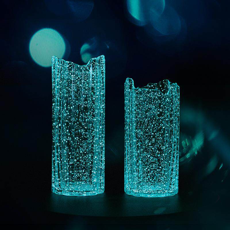 新款网红玻璃花瓶水母夜光透明水波纹花器插花水培客厅餐桌摆件