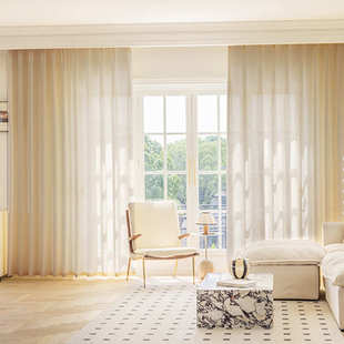 日式奶茶色麻纱帘窗帘透光不透人成品窗纱防尘卧室客厅飘窗乱麻纱