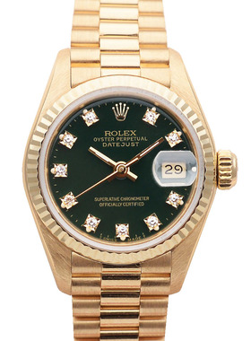 正品女金劳[9.8新]劳力士日志型墨绿色后镶钻自动机械女表69178