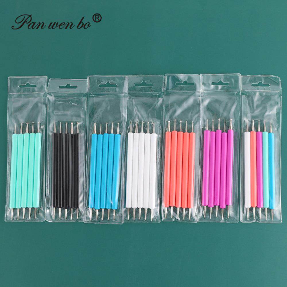 亚克力彩色压痕笔陶艺工具美甲点钻笔5支白双头笔手工创意diy用品