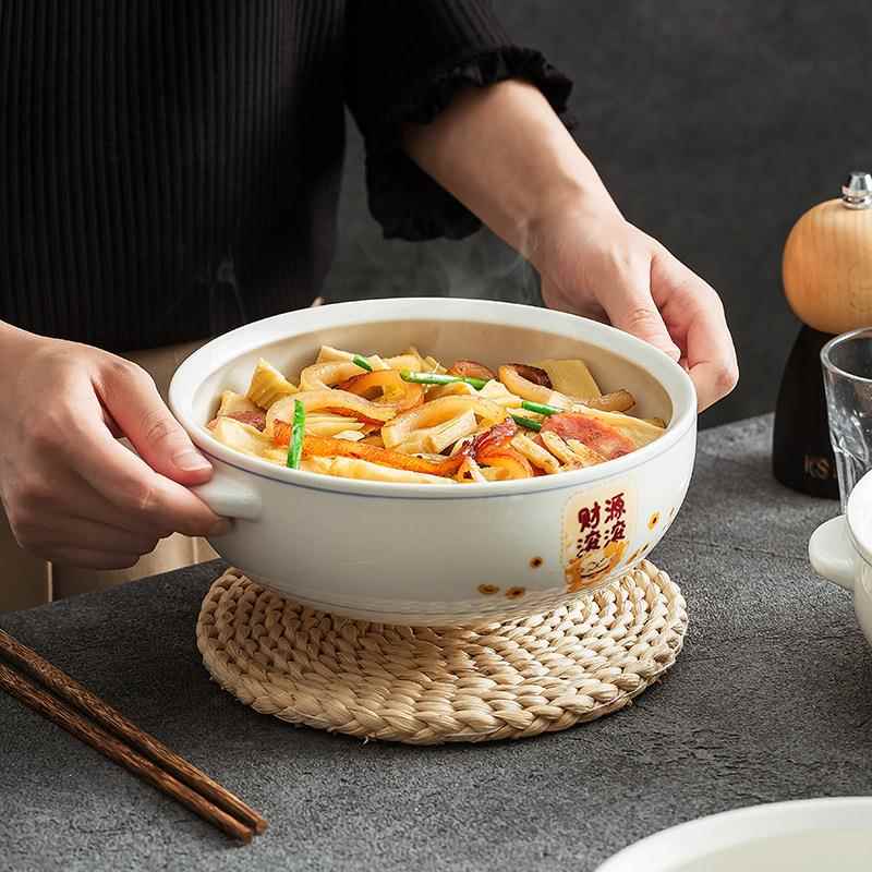 2025年新款酸菜鱼汤锅家用汤盆酒店创意餐具陶瓷双耳汤碗泡面锅