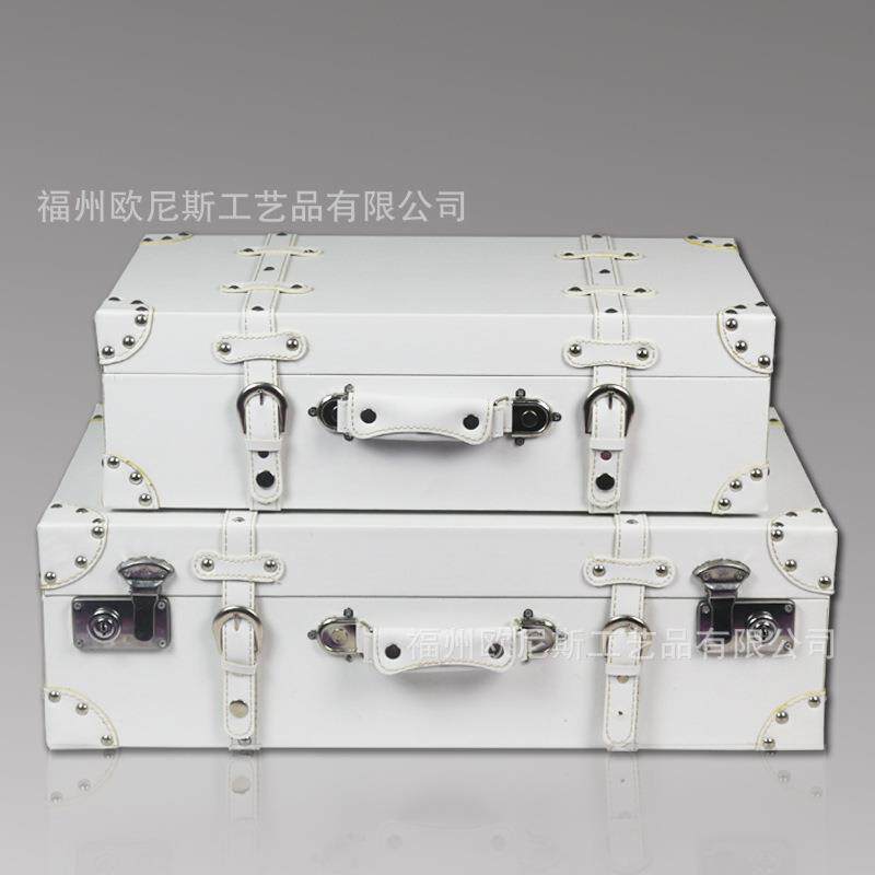 复古皮革摄影道具收纳整理箱橱窗摆设创意个性白色实木手提箱