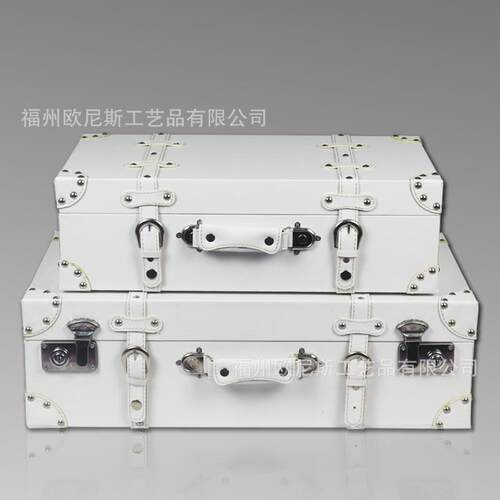 复古皮革摄影道具收纳整理箱橱窗摆设创意个性白色实木手提箱