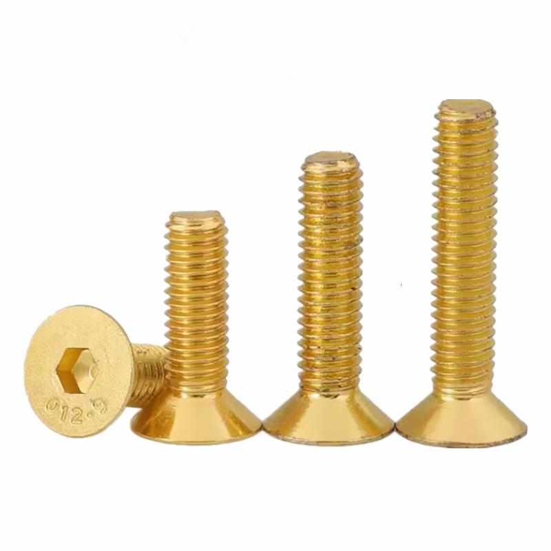 3-8金色加硬碳钢沉头内六角螺丝7991镀青铜色平头内六角螺钉