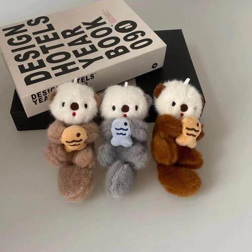 Cute Hugging Fish Sea Otter Keychain Plush Doll Toy Pendant