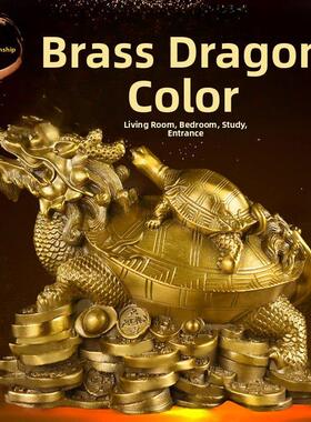 铜莱匠黄铜龙龟八卦金钱龟子母龟招财龙龟一对公母办公室客厅摆件