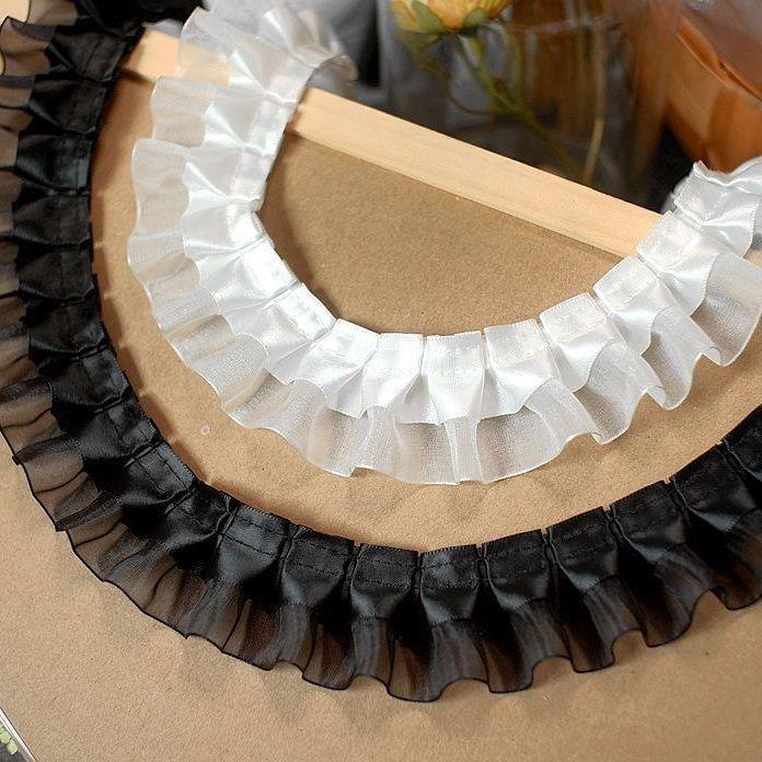 黑白色丝带网纱压褶窗帘幔床裙手工diy衣服蕾丝布料花边辅料4c m