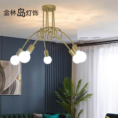 美式枝形吊灯 个性铁艺简约书房创意服装店弯管工业风餐厅吊灯