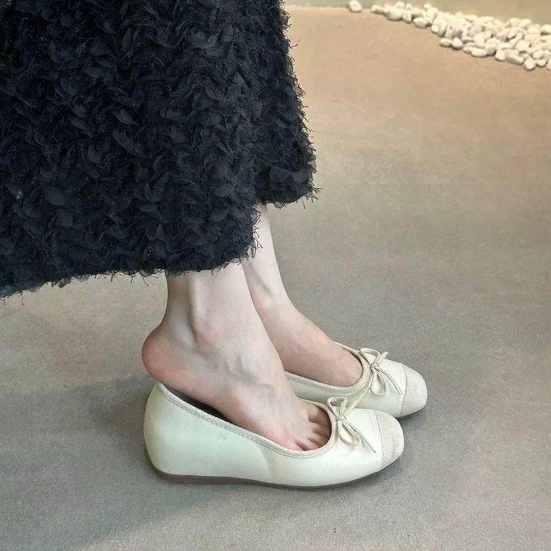 小香风内增高方头红色平底单鞋女夏季新款蝴蝶结芭蕾风复古豆豆鞋,女鞋,浅口单鞋,淘宝优惠券,粉丝福利购,淘宝优惠卷
