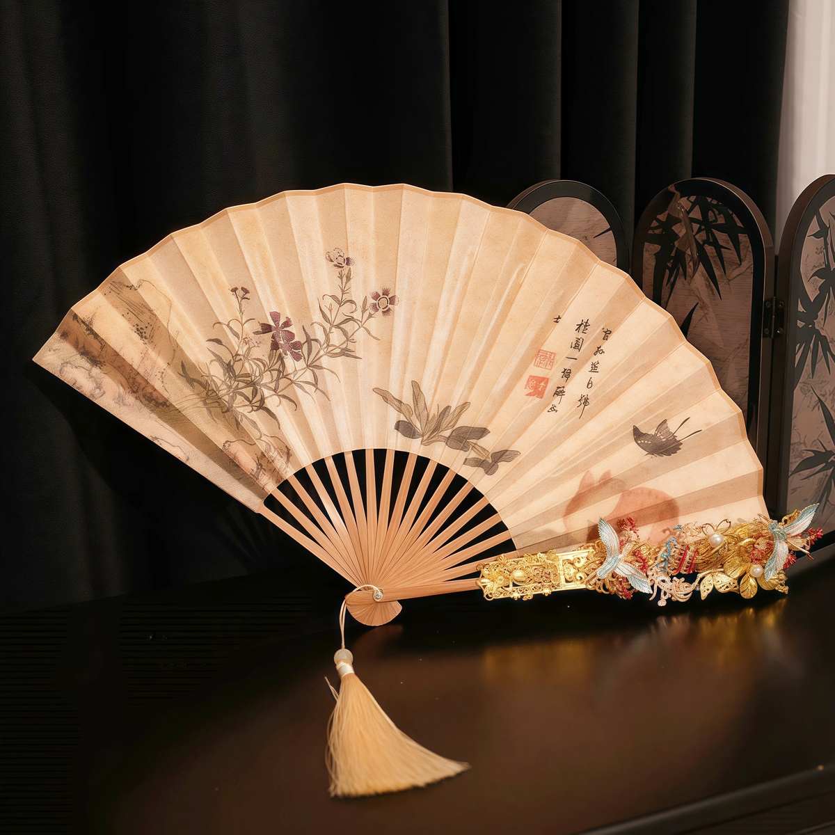 凤吟婷 夏季水墨宣纸扇子折扇纸扇男中国风古风汉服cos拍摄道具