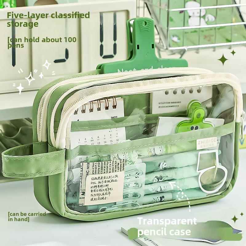 Large Capacity Pencil Case 3 Compartment Pouch Pen Bag Doubl