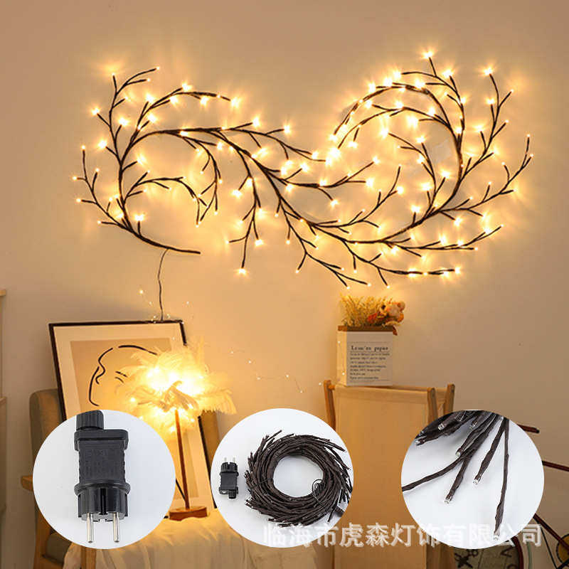 热销led藤条灯圣诞装饰氛围闪灯低压插电创意藤条灯树枝灯串