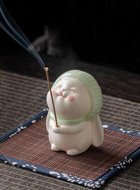 可爱小兔子陶瓷香薰炉摆件软萌治愈茶宠礼品家用室内线 线香插檀