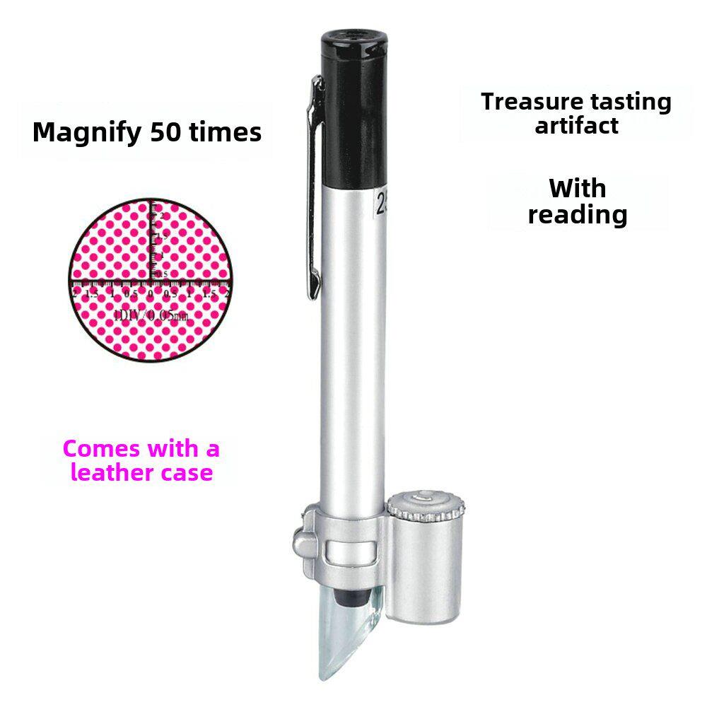 小型显微镜笔式便携50倍教学仪器古玩珠宝鉴定微型刻度带灯放大镜