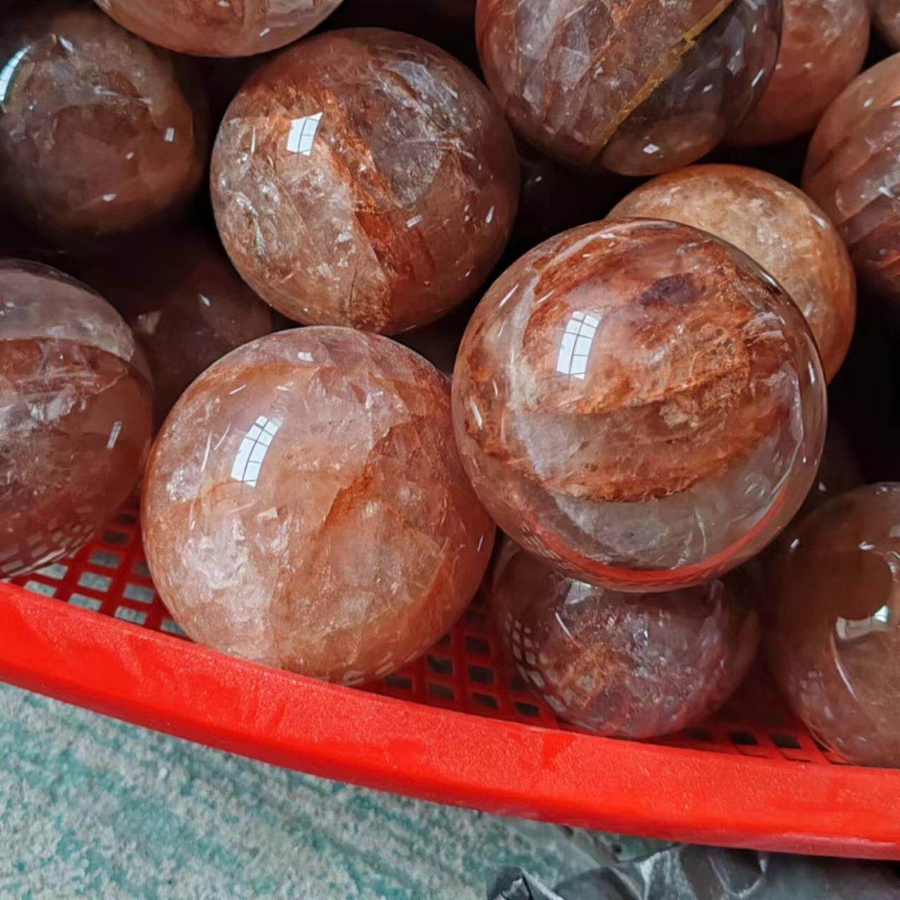工球直销天然水晶红打胶花原石磨晶莹剔xk97329透厂水晶球饰品装