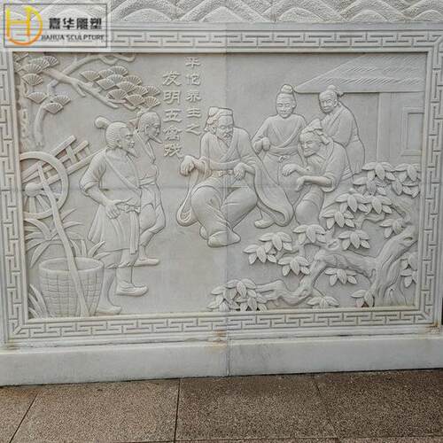 石雕古代人物浮雕壁画汉白玉大理石花草浮雕园林景观装饰墙壁摆件