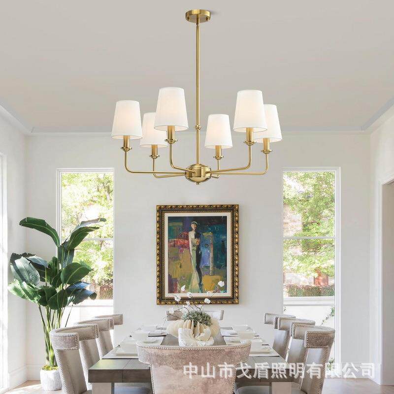 跨境美式乡村客厅全铜吊灯欧式简约蜡烛卧室书房餐厅儿童灯具