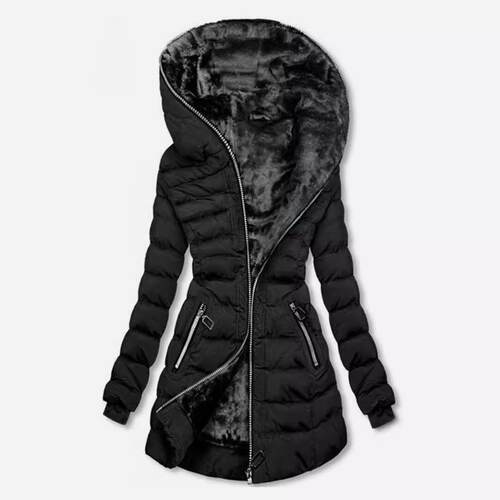 Women's hooded long sleeved cotton jacket, mid length