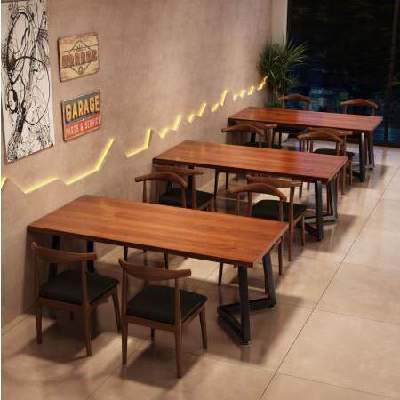 餐桌客厅家用小户型餐饮商用烧烤店吃饭桌子长方形简易餐桌椅组合
