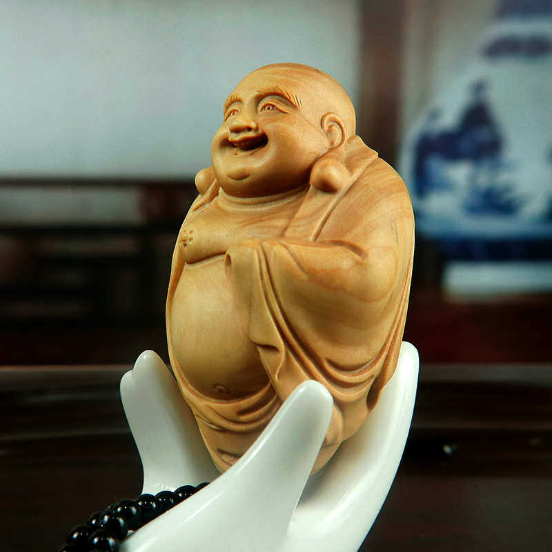黄杨木雕刻大肚弥勒文玩手把件工艺品汽车中式客厅挂件笑佛