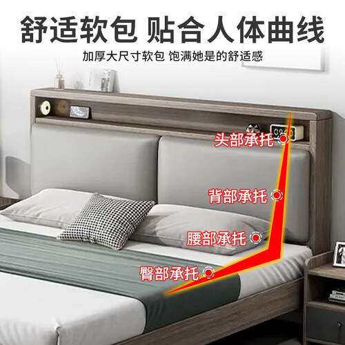 实木床双人1.8x米2主卧家用1.5小见详情米户型租出房民宿1.2m简易
