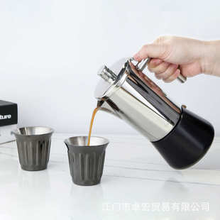 家用商用双层防烫茶水杯套装 Easyworkz不锈钢复古条纹咖啡杯组