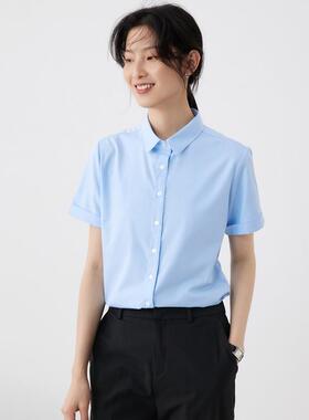 正品宿·色短职袖衬衫女面业正夏季新款小翻领气质OL公务员试装白