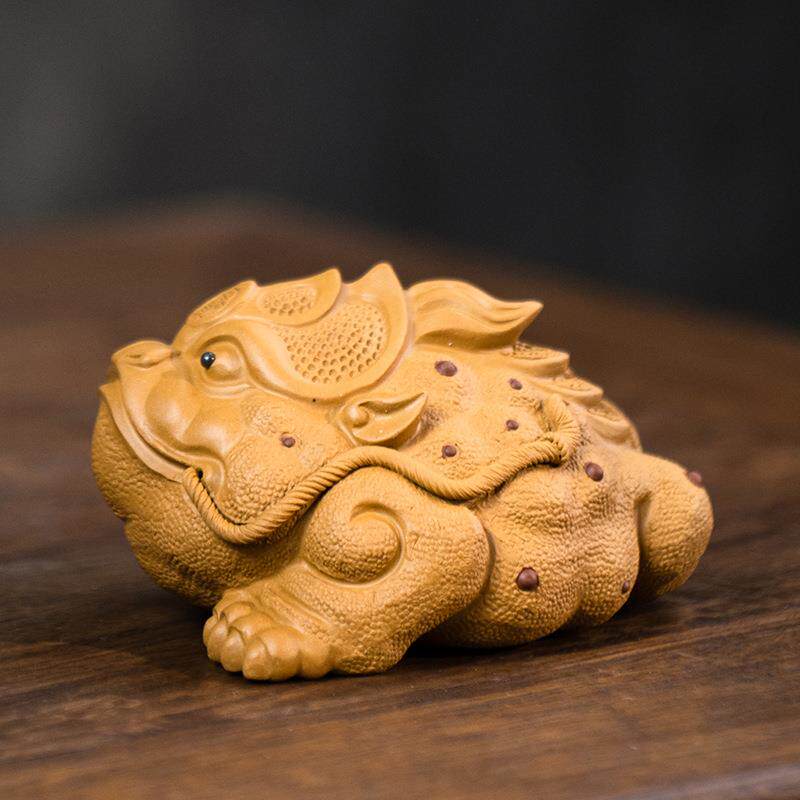 宜三兴矿紫砂茶原宠可金蟾摆件金蝉茶道MJR手工紫泥足招财蟾蜍养