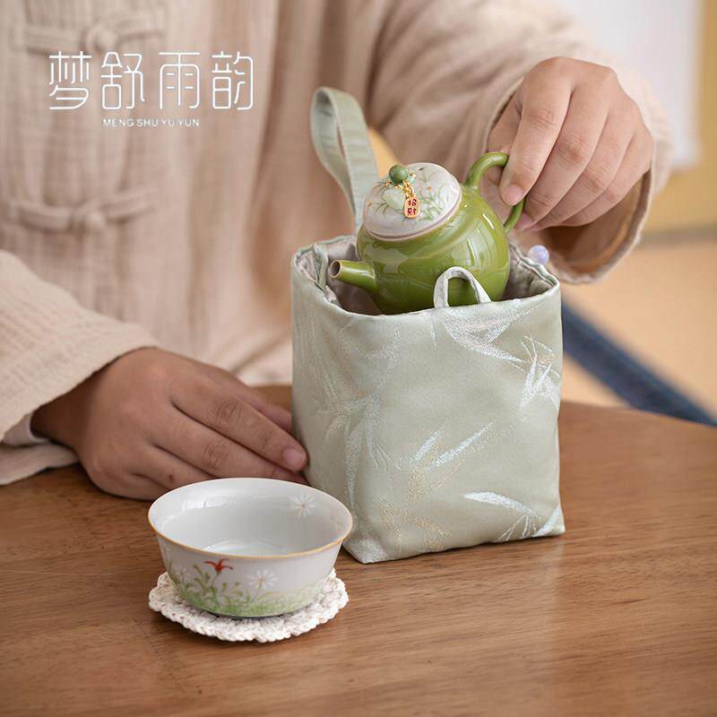 嫩绿手绘雏菊旅行茶具釉下彩陶瓷一壶一杯茶壶主人杯户外便携套装