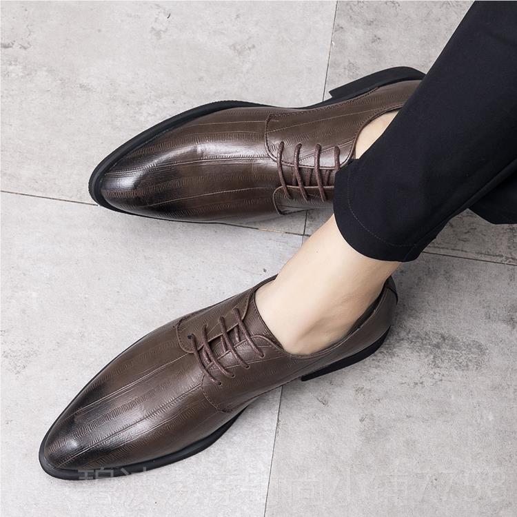 高档夏秋新版尖头皮鞋男士潮流尚休季闲商韩务男鞋内增高男士时结