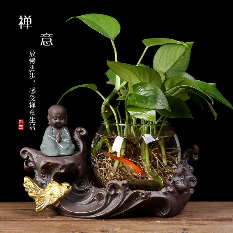 绿萝水培容器玻璃透明花瓶创意桌面装饰小摆件插花铜钱草花盆器皿