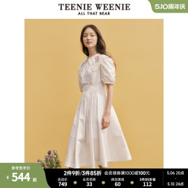 teenieweenie小熊欧式田园风，连衣裙甜美气质白色收腰设计感长款裙