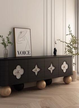 法中古PDI实木复古贝壳柜电视圆脚设黑计客厅落式地视听柜色电视