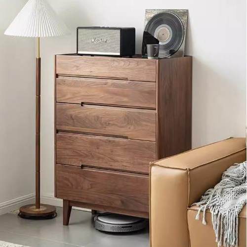 润衣五斗柜卧室客厅沙发DG006边柜圆北美黑胡桃木简小约五斗橱柜