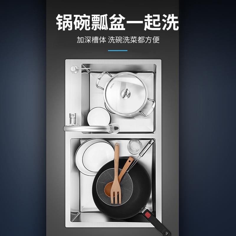 日式水槽双槽 家用手工洗菜盆厨房大号加厚不锈钢洗碗水池台下304