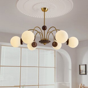 法式 实木书房卧室吊灯 中古风客厅灯具创意玻璃魔豆灯南洋复古美式