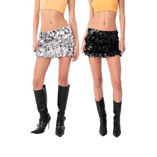 Skirt with large skirt hem, sequins, short ultra short