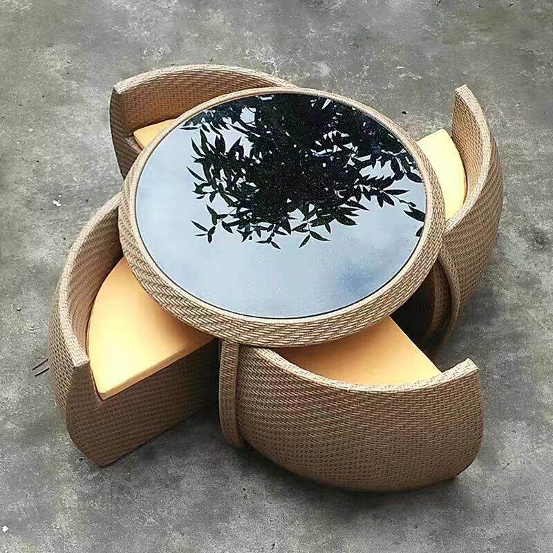 户外桌椅组合现代简约藤编创意室外露天庭院花园休闲防水藤椅家俱