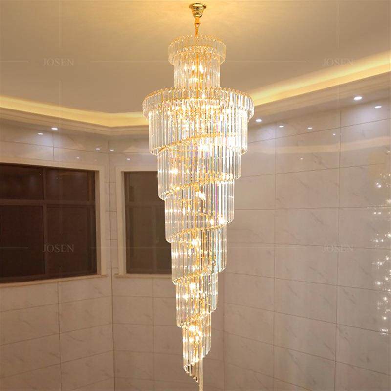 复式楼旋转楼梯灯长吊灯酒店大堂现代别墅客厅中空跃层轻奢水晶灯
