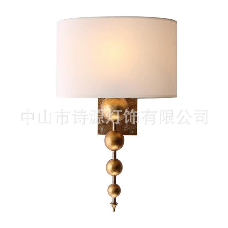美式复古壁灯客厅背景墙灯做旧金色现代玄关书房卧室灯具木艺灯具